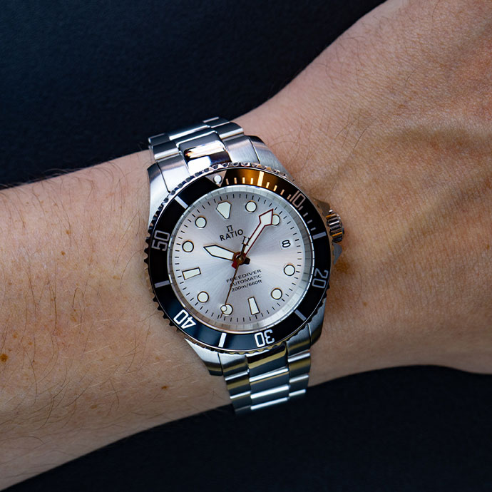Ratio FreeDiver Sapphire Stainless Steel Silver Sunray Dial